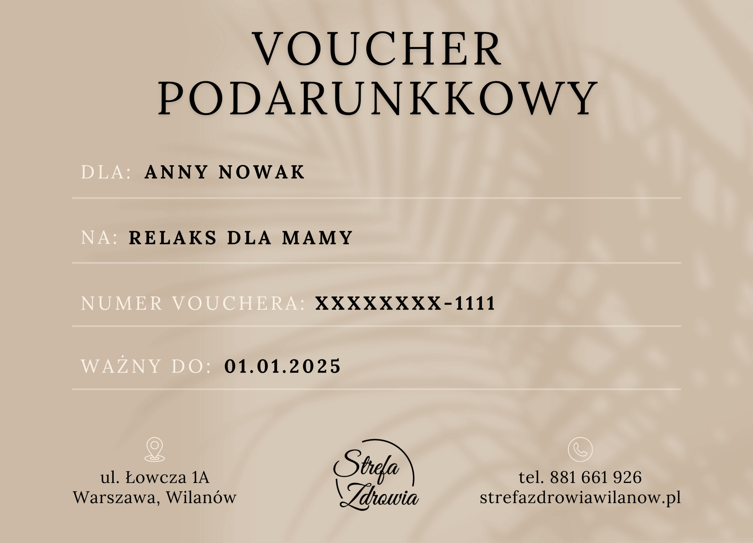 voucher-szablon-relaks-dla-mamy-strefa-zdrowia-wilanow